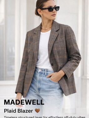 Madewell Brown Plaid Single-Button Blazer